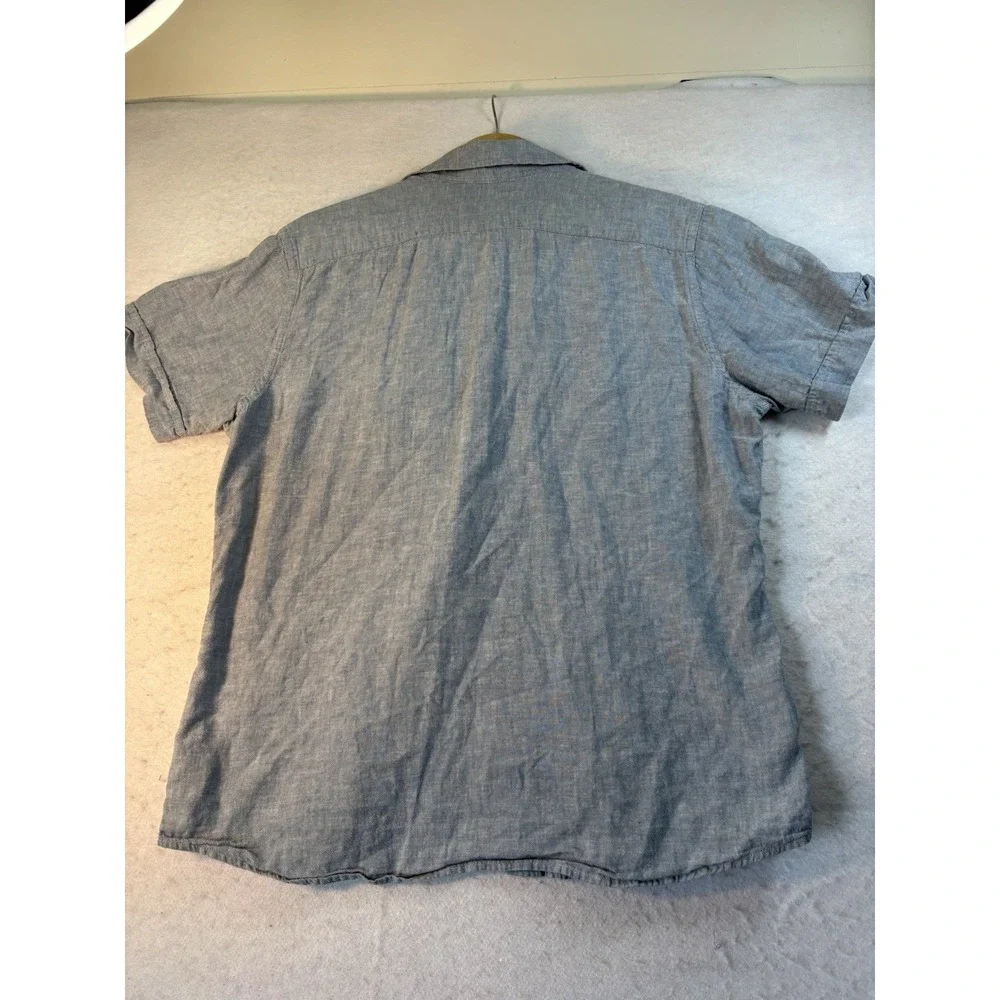 Banana Republic Mens L Blue Linen Blend  Button Down Short Sleeve Shirt Cool
